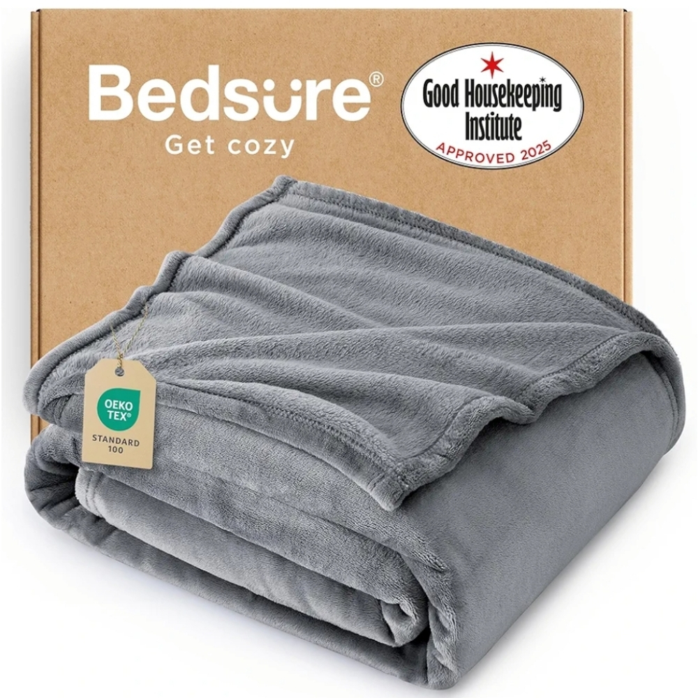 Cozy Gray Fleece Throw Blanket New - Picture 1 of 16